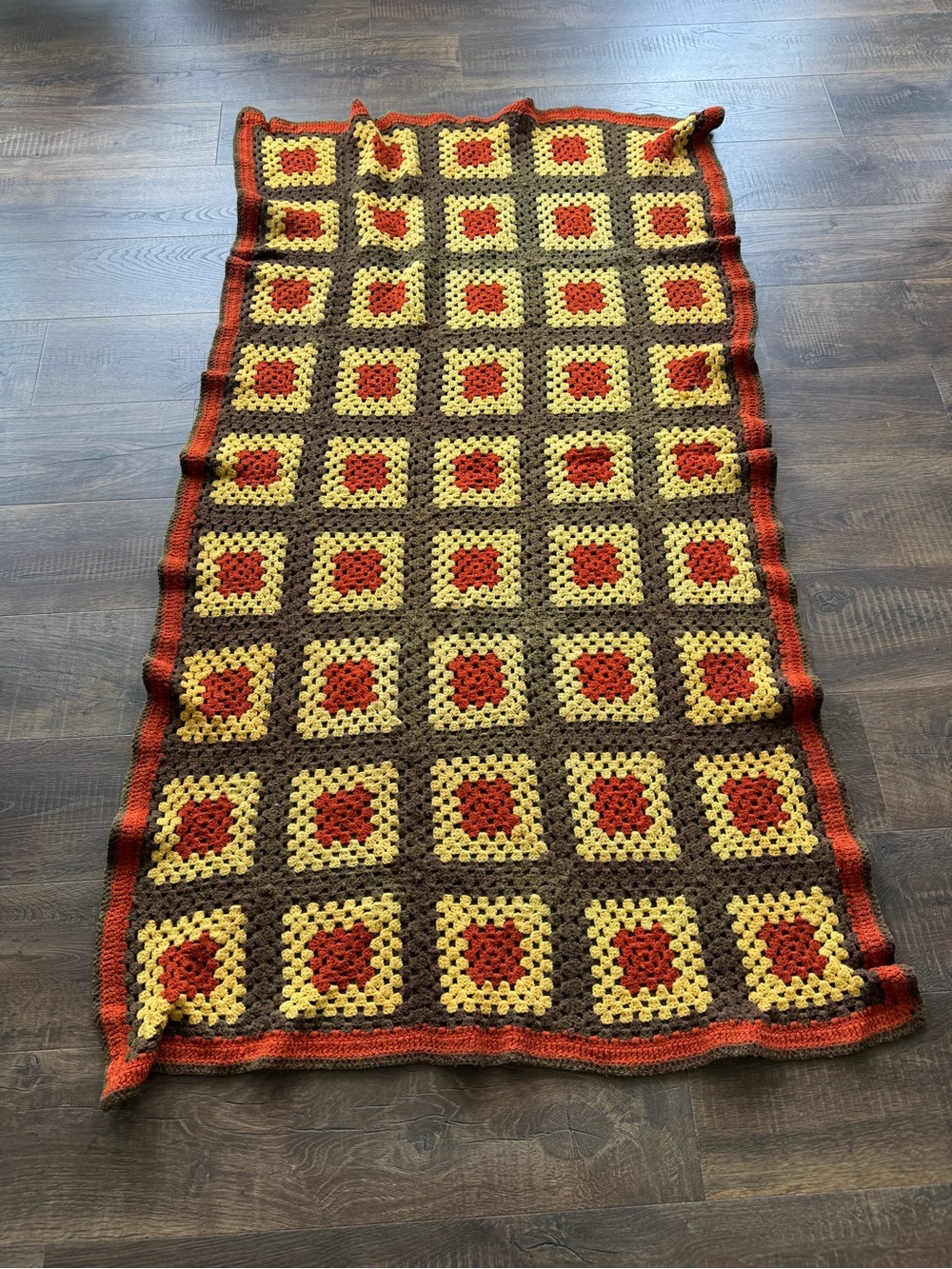 Crochet Afghan Vintage Handmade Granny Square Throw Blanket